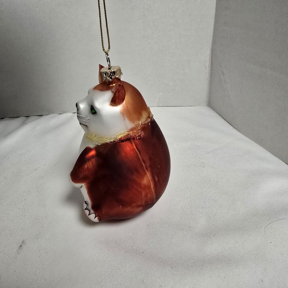 Smithsonian Institution Blown Glass Fat Ginger Green Eyed Cat Christmas Ornament - Picture 6 of 9